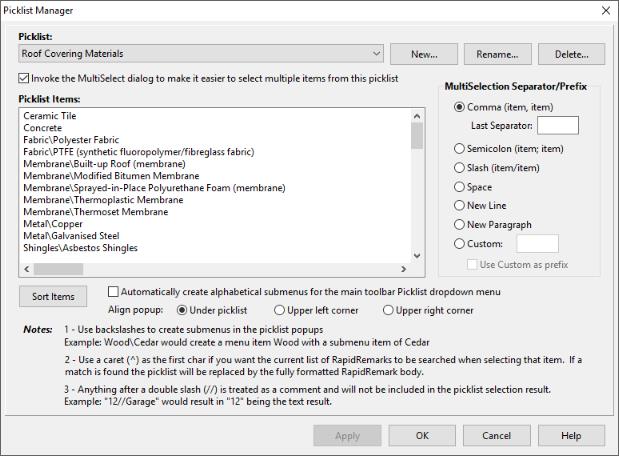 Picklists screenshot